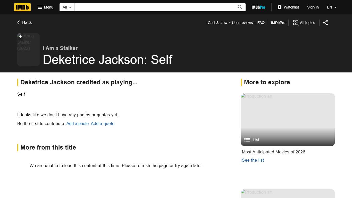 I Am a Stalker (TV Series 2022) - Deketrice Jackson as Self - IMDb