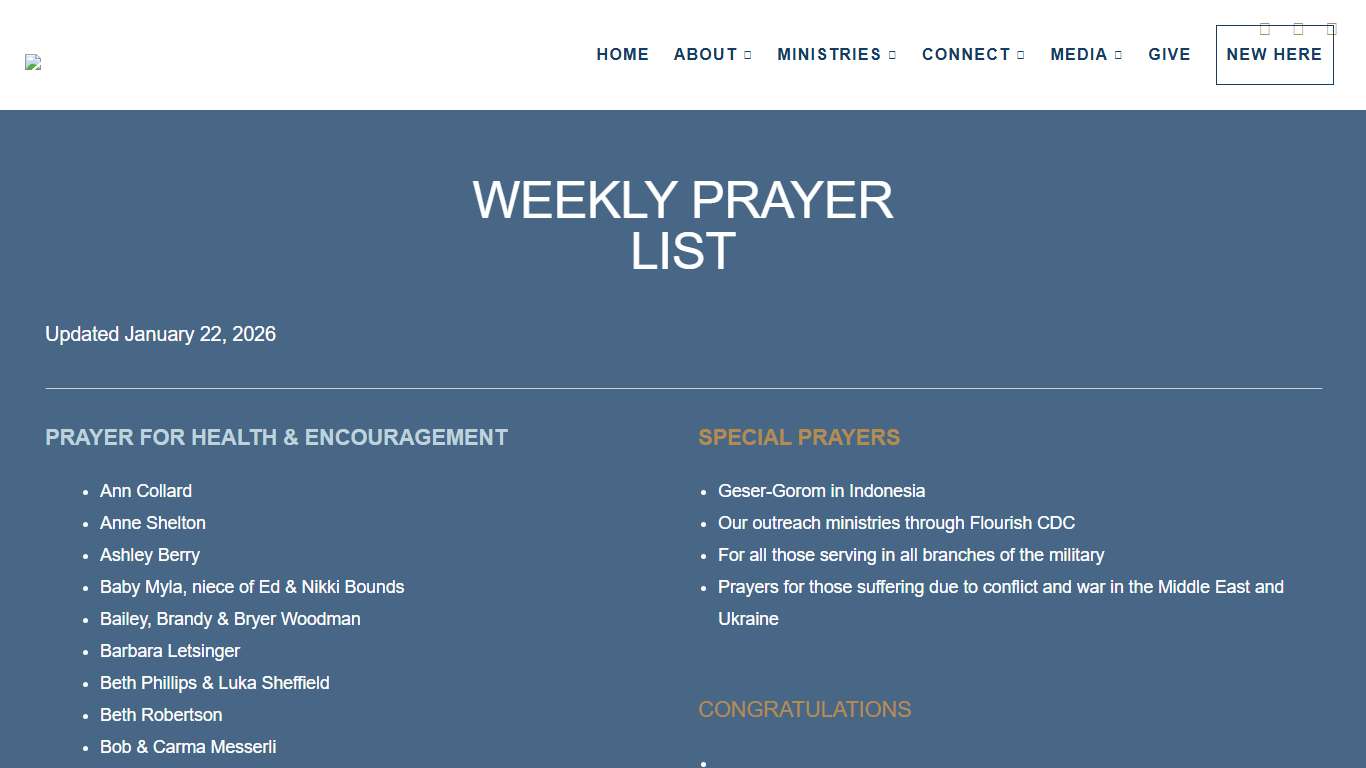Schweitzer Church - Weekly Prayer List